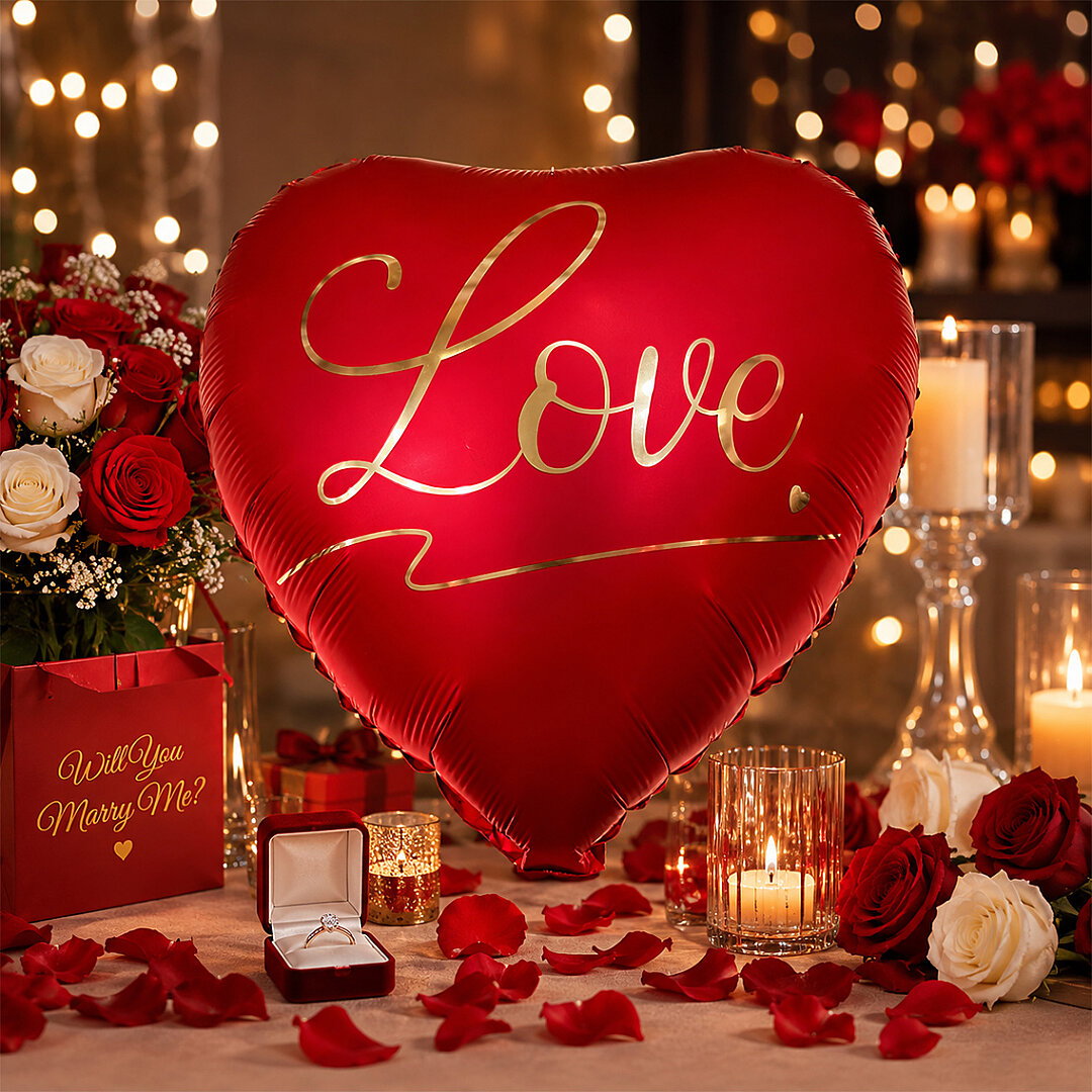 Kalp Üzerinde Gold Love Yazılı Folyo Balon - Beysüs (1)