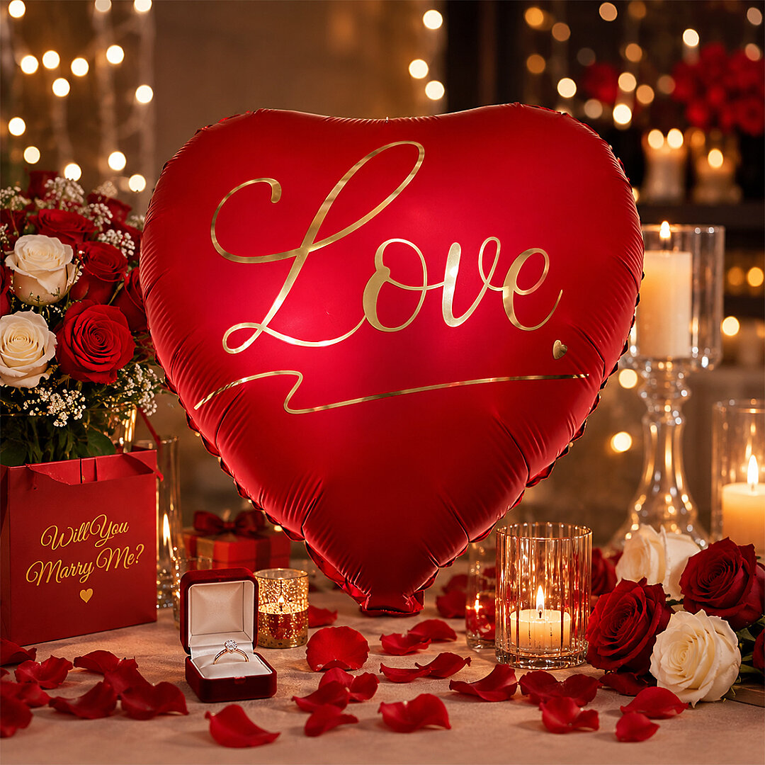 Kalp Üzerinde Gold Love Yazılı Folyo Balon - 2