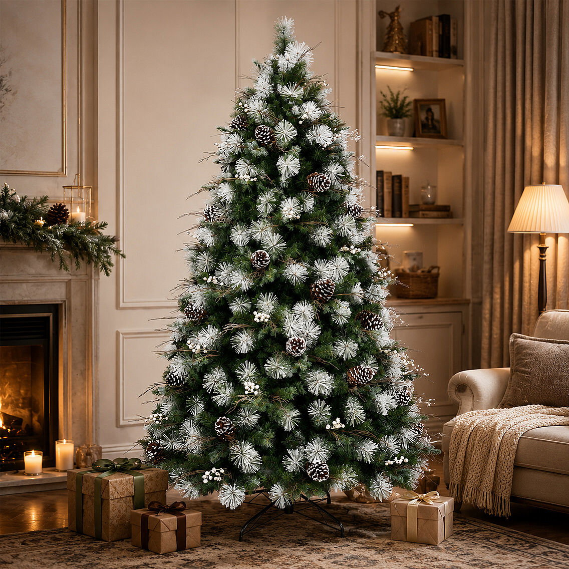 Karlı ve Kozalaklı Yılbaşı Çam Ağacı 240 cm (2450 Dal) - Premium Seri - 5