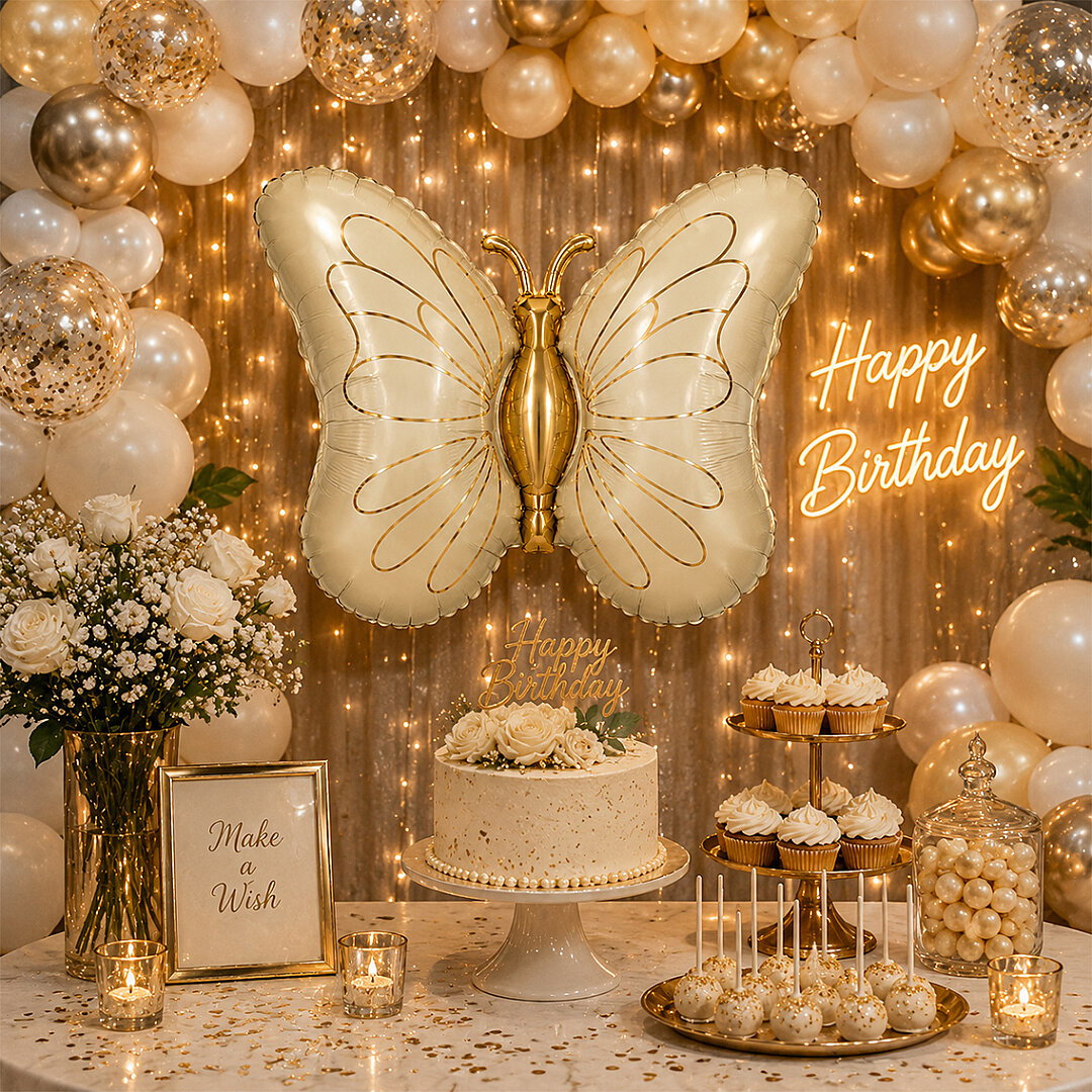 Kelebek Folyo Balon Krem Gold - Beysüs (1)