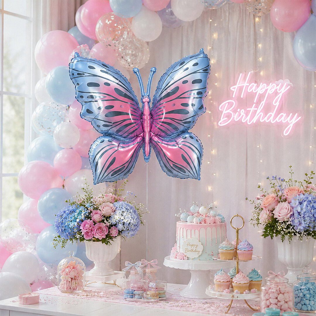 Kelebek Folyo Balon Mavi Pembe Parlak - Beysüs (1)