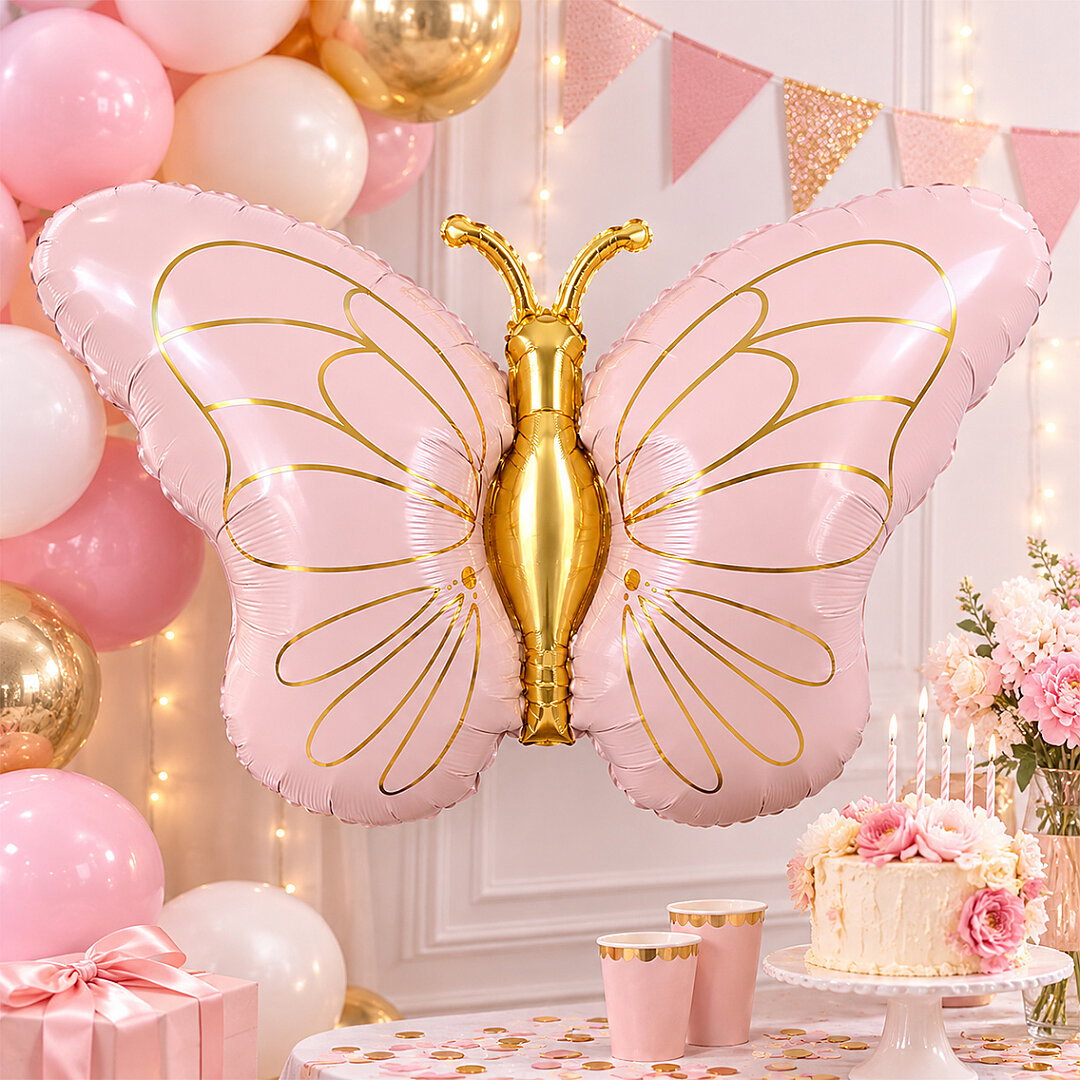 Kelebek Folyo Balon Pembe Gold - Beysüs (1)