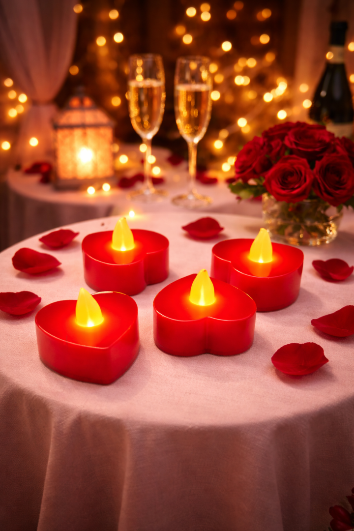 Kırmızı Kalp Şekilli 4'lü Led Mum - Beysüs