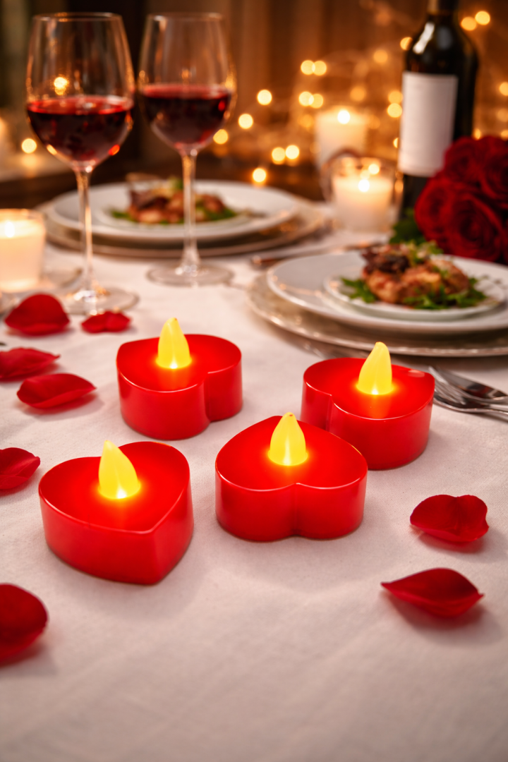Kırmızı Kalp Şekilli 4'lü Led Mum - 3