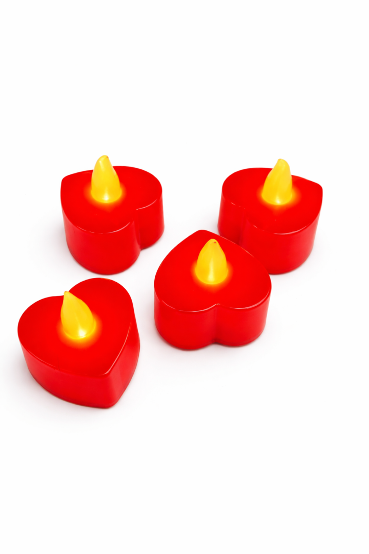 Kırmızı Kalp Şekilli 4'lü Led Mum - 2