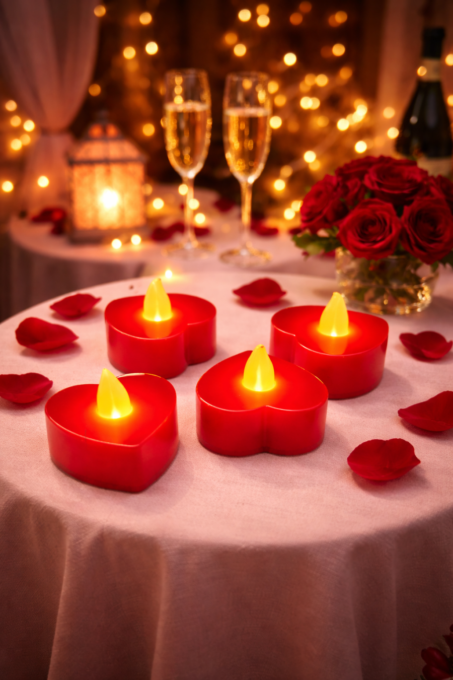 Kırmızı Kalp Şekilli 4'lü Led Mum - 1