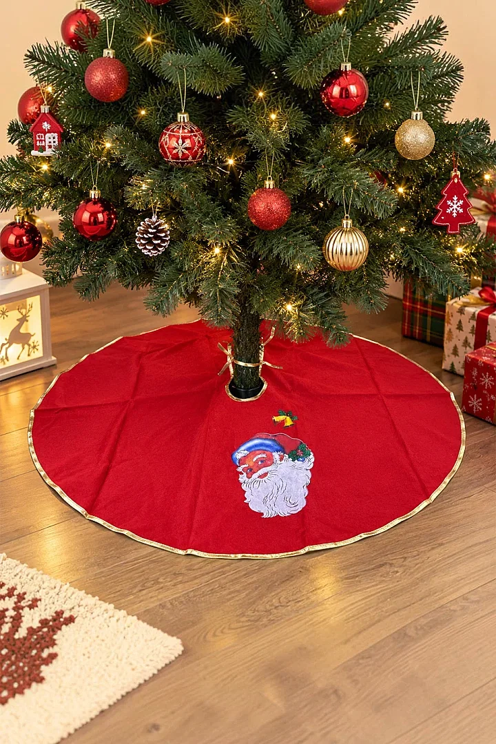 Kırmızı Noel Babalı Yılbaşı Ağacı Örtüsü - 4
