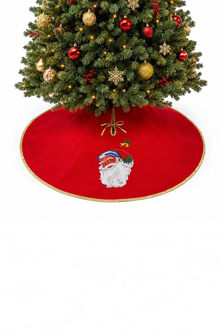 Kırmızı Noel Babalı Yılbaşı Ağacı Örtüsü - 3