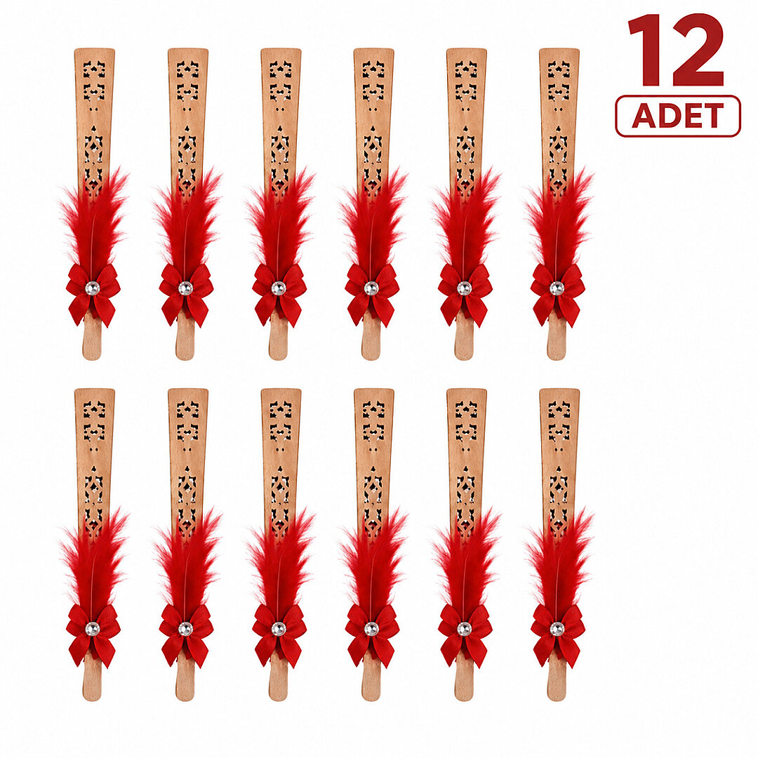 Kırmızı Renk Gelin Yelpazesi 12 Adet - 2