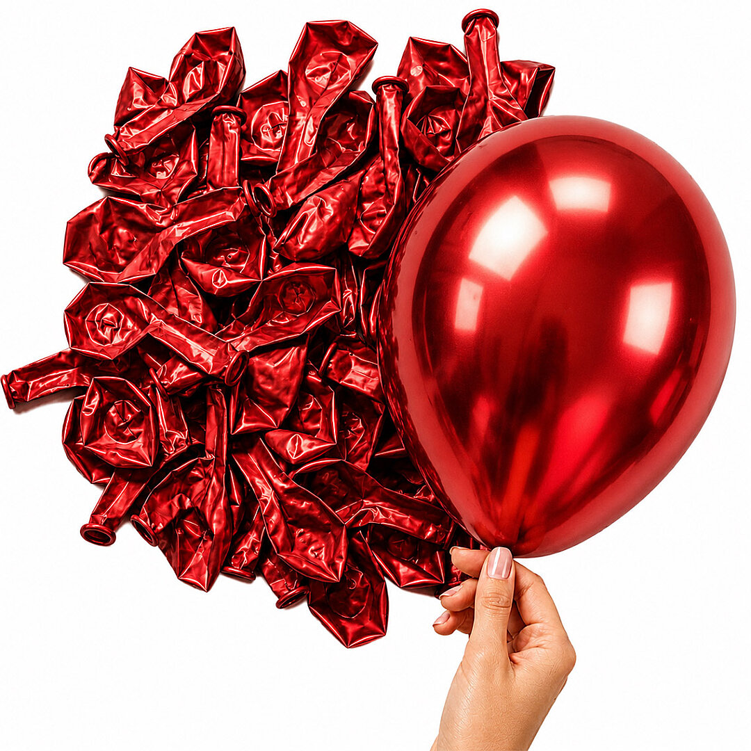 Kırmızı Renk Lateks krom Balon (15 cm) - 10 Adet - 2