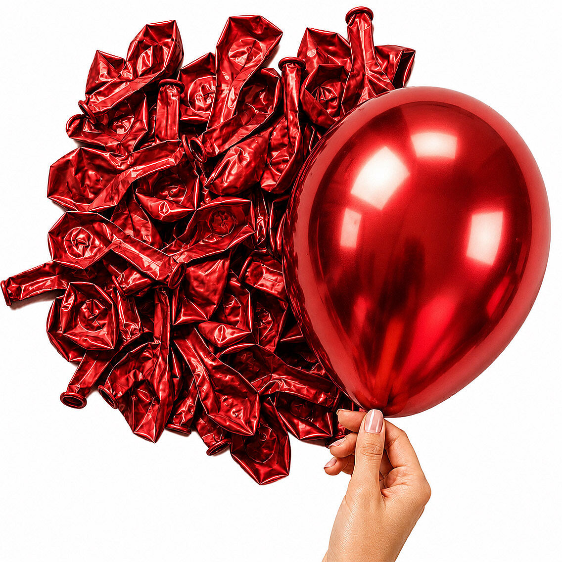 Kırmızı Renk Lateks krom Balon (15 cm) - 10 Adet - 2