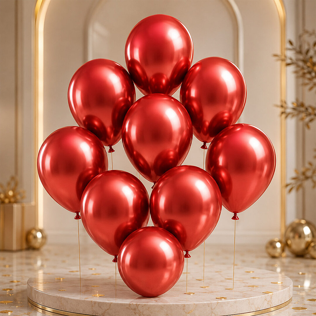 Kırmızı Renk Lateks krom Balon (30 cm) - 6 Adet - 2