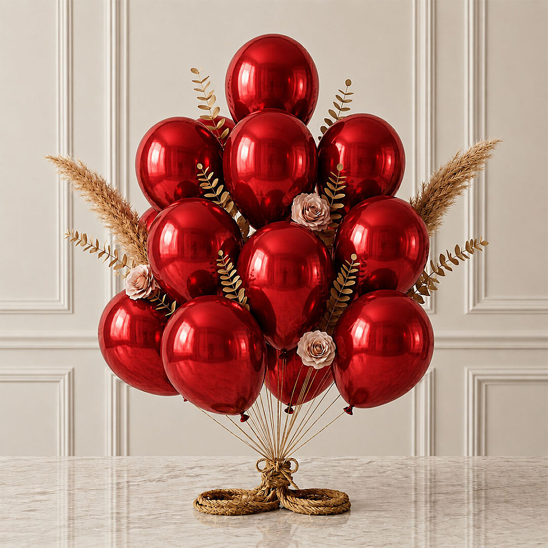 Kırmızı Renk Lateks Metalik Balon (30 cm) - 12 Adet - 1