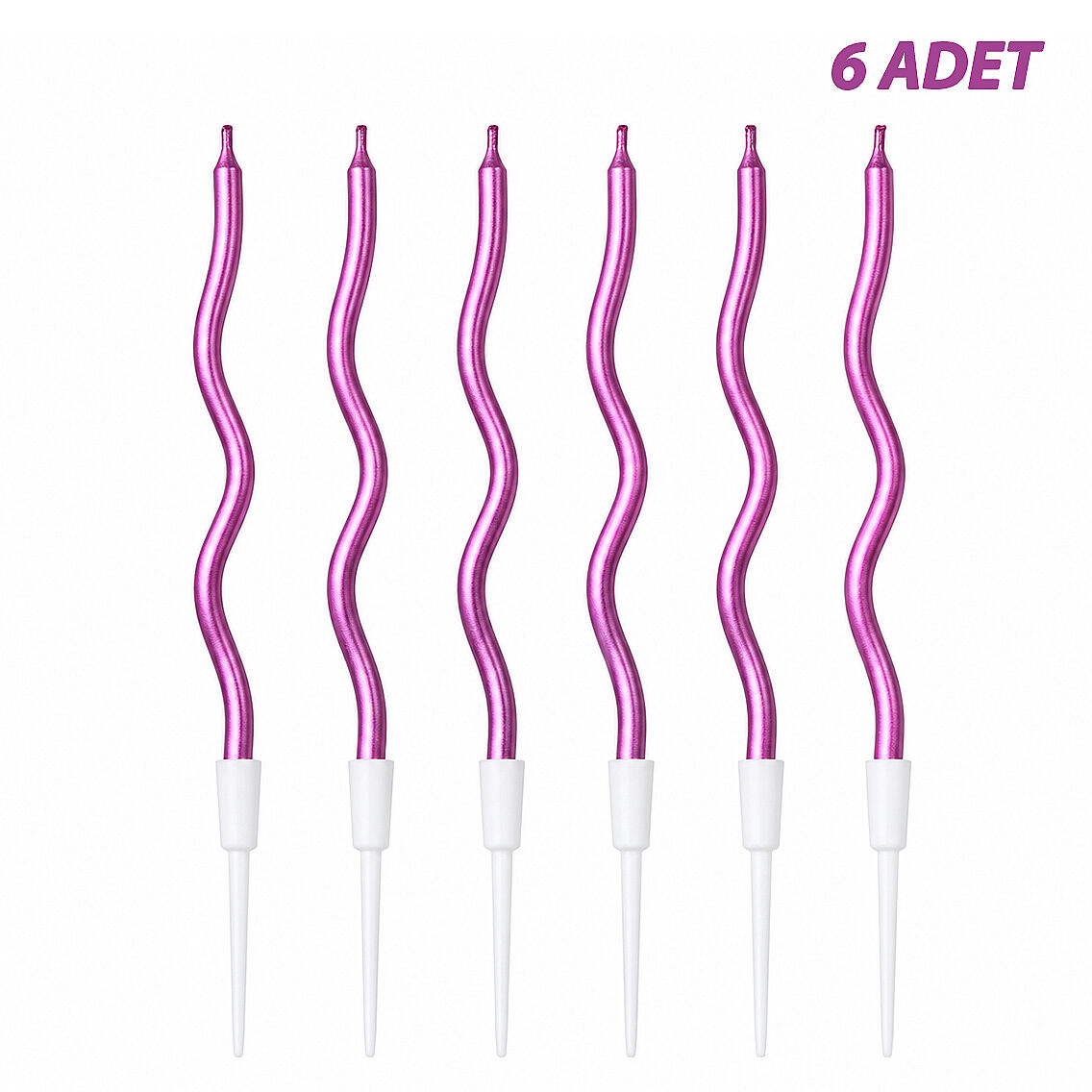 Kıvrımlı 6'lı Mum Fuşya - 1
