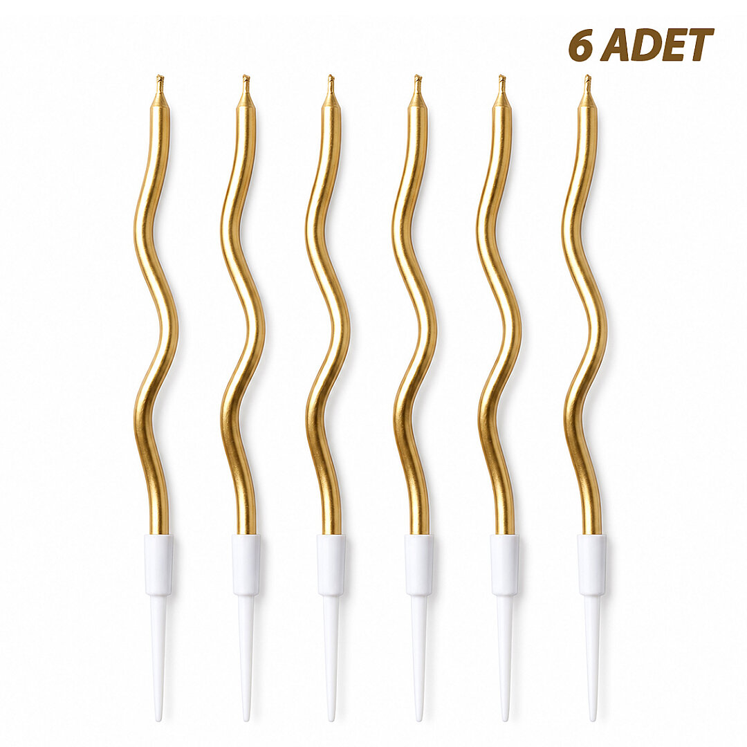 Kıvrımlı 6'lı Mum Gold - 1