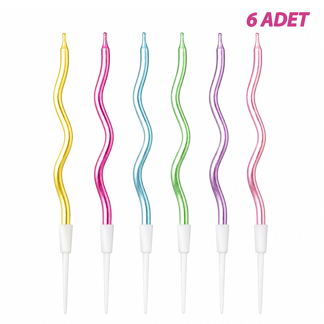 Kıvrımlı 6'lı Mum Makaron Karışık - 1