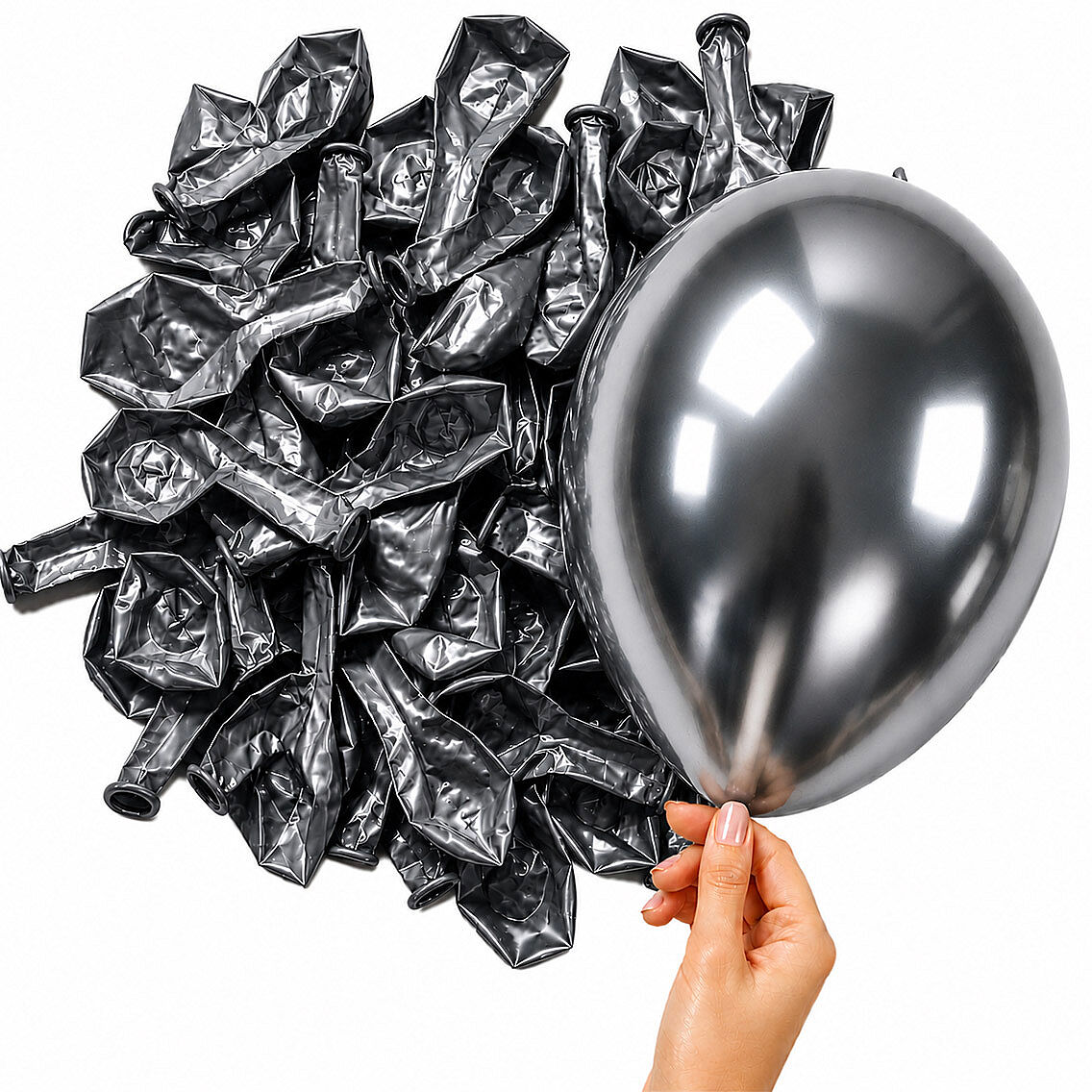 Koyu Gümüş Renk Lateks krom Balon (15 cm) - 10 Adet - 2