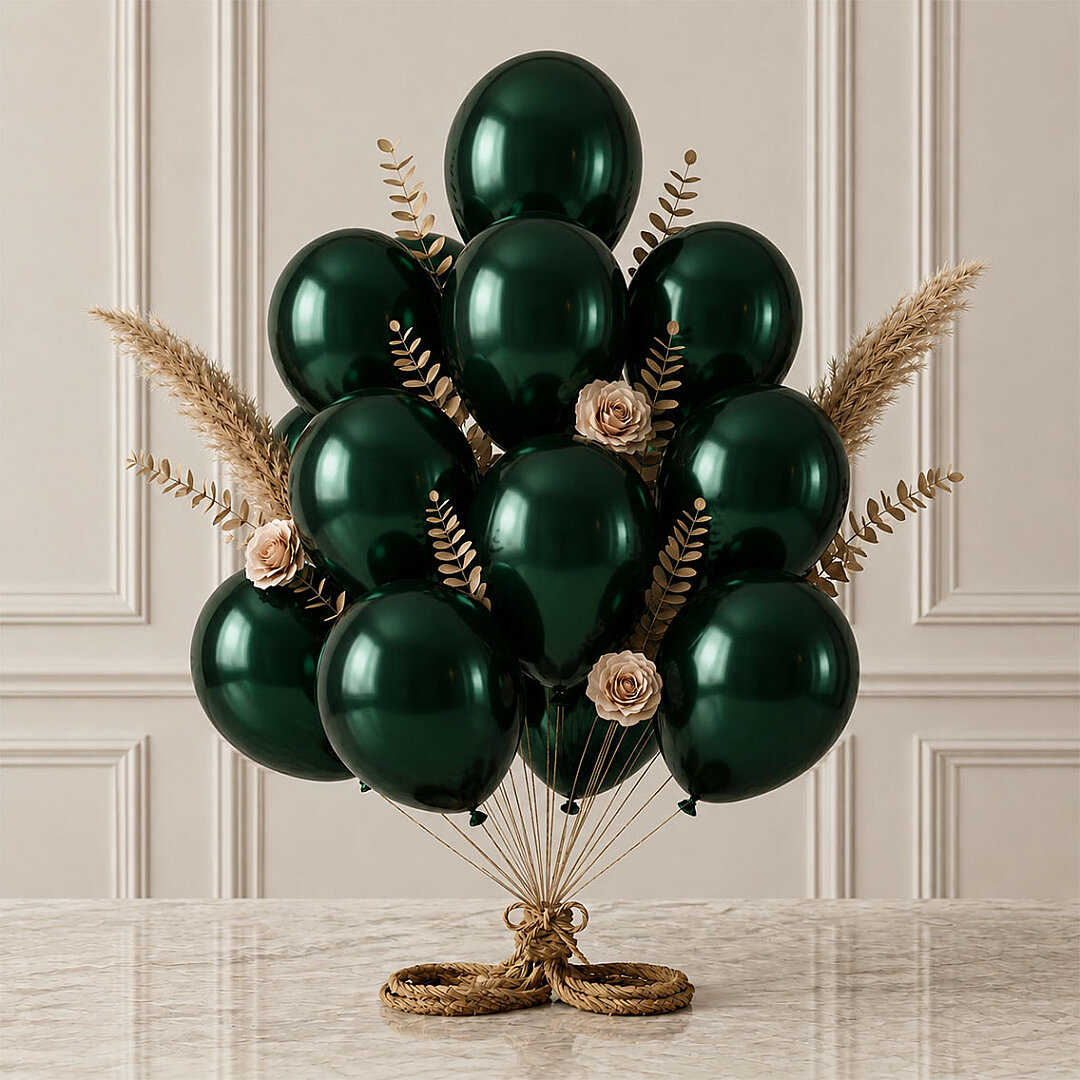 Koyu Yeşil Renk Lateks Metalik Balon (30 cm) - 12 Adet - Beysüs