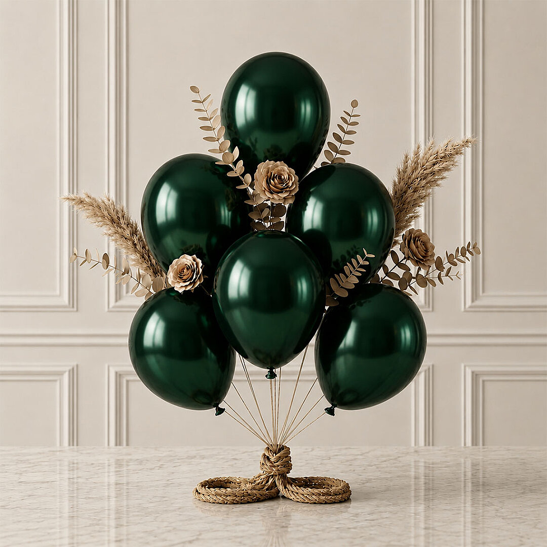 Koyu Yeşil Renk Lateks Metalik Balon (30 cm) - 6 Adet - Beysüs
