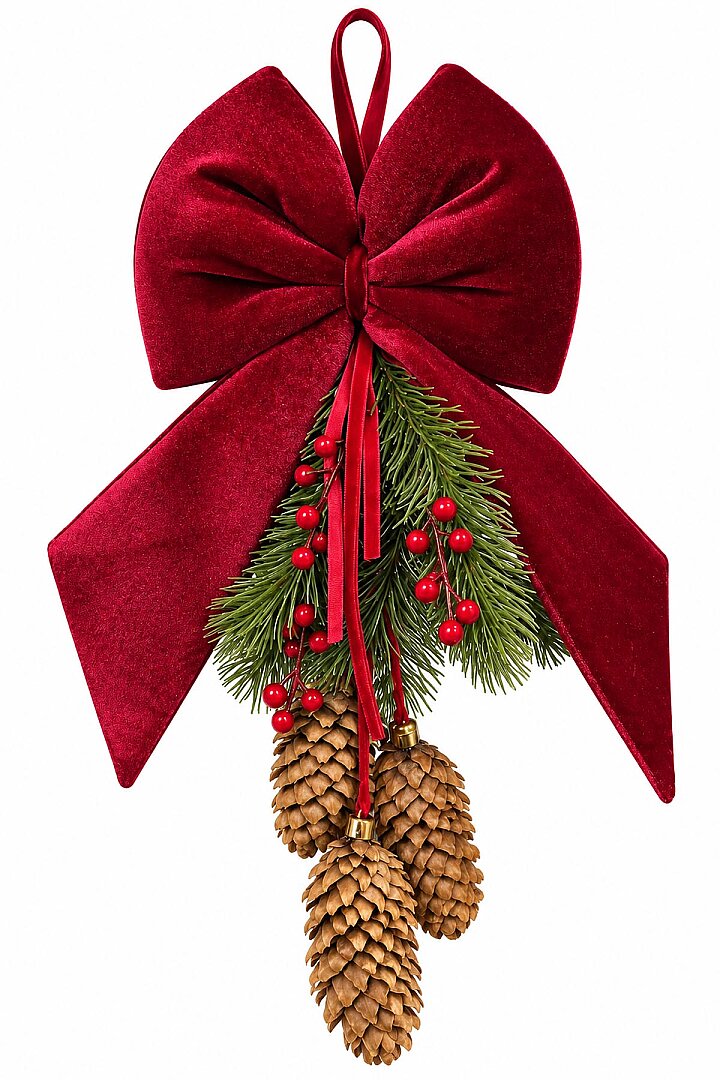 Kozalaklı Çam Dallı Bordo Kadife Fiyonk 45 cm - Beysüs (1)