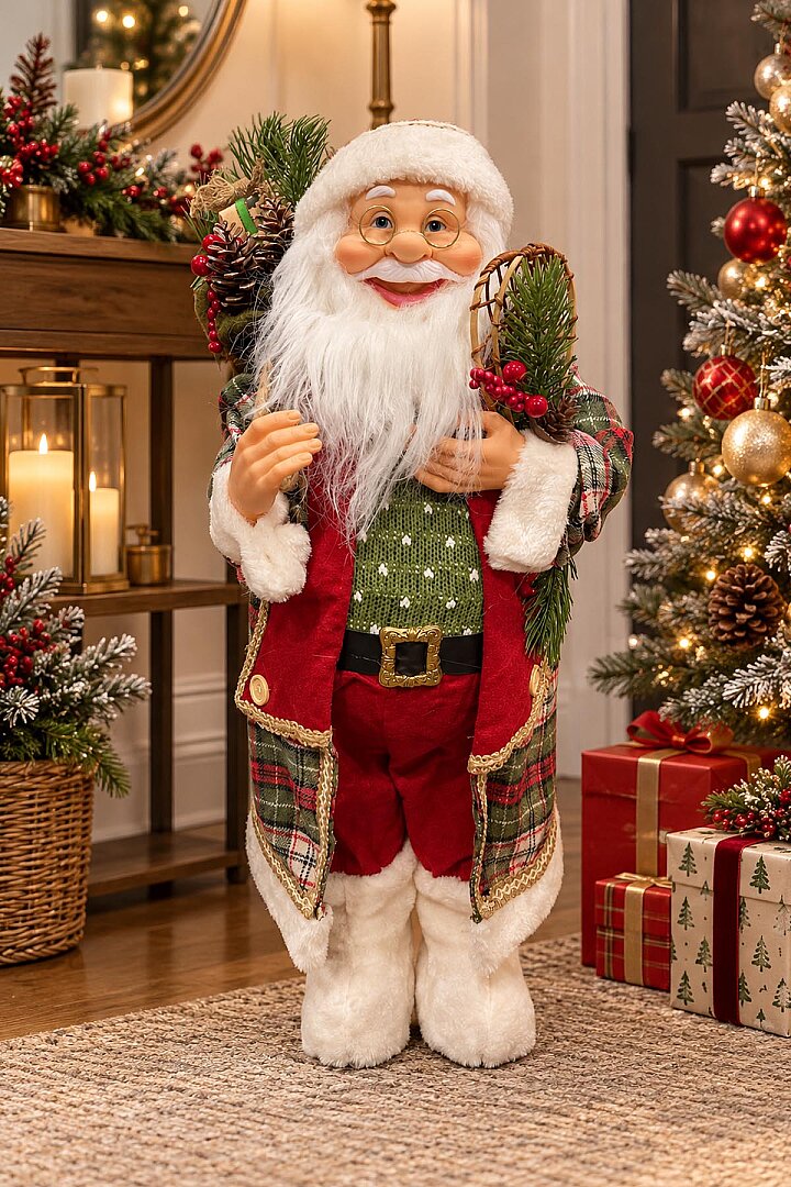 Kozalaklı Kokina Detaylı Dekoratif Noel Baba 60 cm - Beysüs