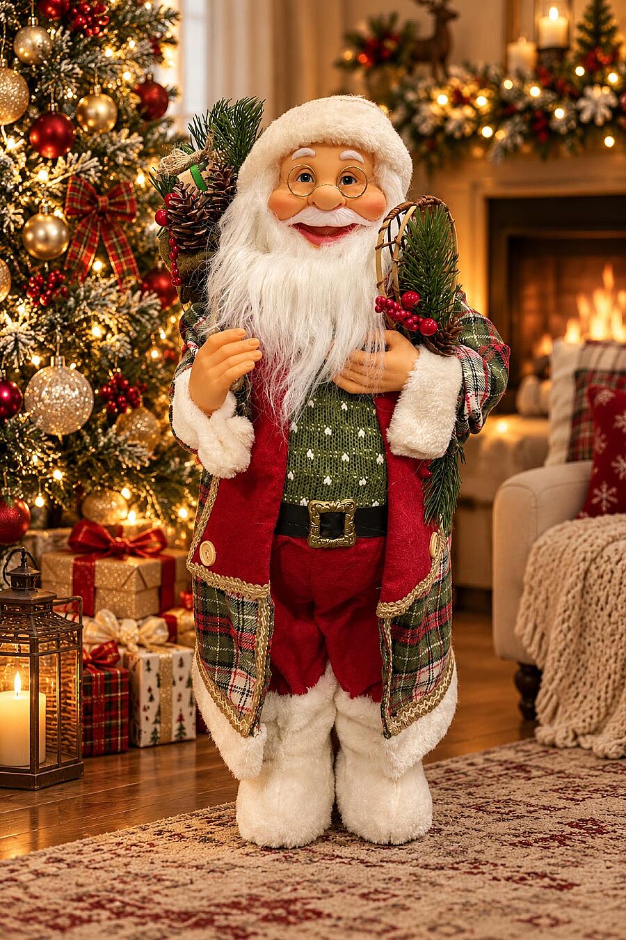 Kozalaklı Kokina Detaylı Dekoratif Noel Baba 60 cm - 3