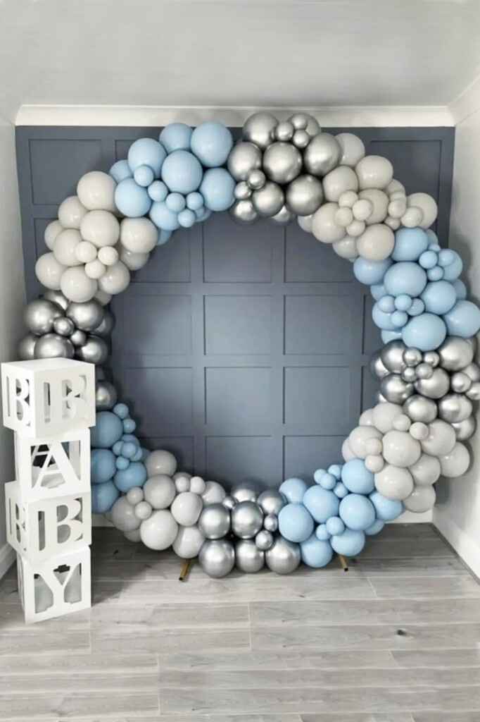 Krom Gümüş Pastel Duman Fırtına Mavisi Balon 60 Adet Zincir ve Pompa - Beysüs