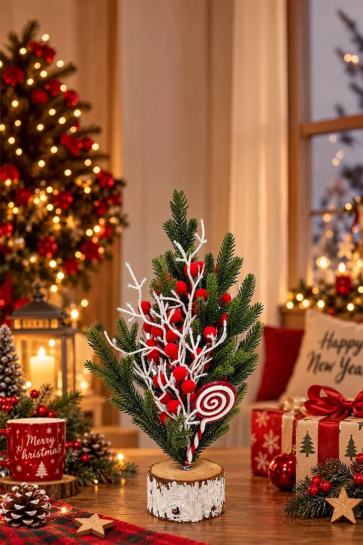 Yılbaşı Masa Çamı Kokinalı Şeker Süslemeli 38 cm - 5