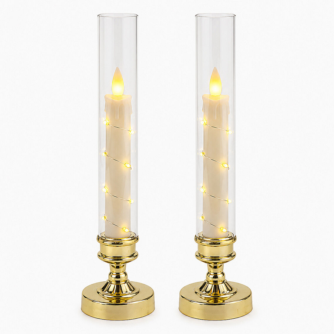 Luxury Collection Gold Ayaklı Cam Fanuslu Led Mum Seti 2'li Premium Dekoratif Aydınlatma 26 cm - 1