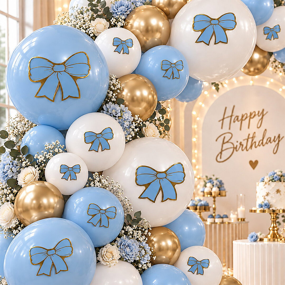 Mavi Gold Fiyonk Balon Süsü 28’li - Beysüs