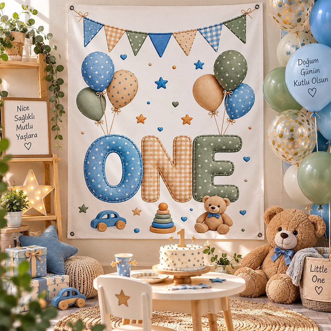 Mavi One 1 Yaş Kumaş Parti Posteri 100x150 cm - 3
