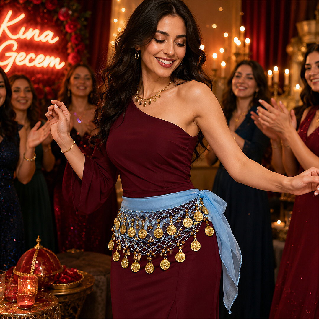 Mavi Shakira Kemeri (Oryantal Dans Kemeri - Kına Gecesi Zilli Kemer) - 2