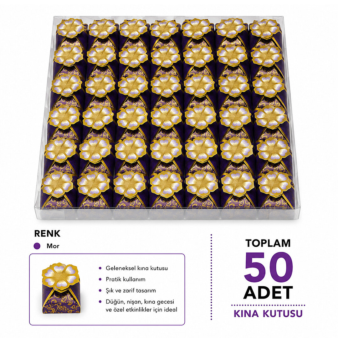 Mor Renk Kalp Desenli Kına 50 Adet - 1