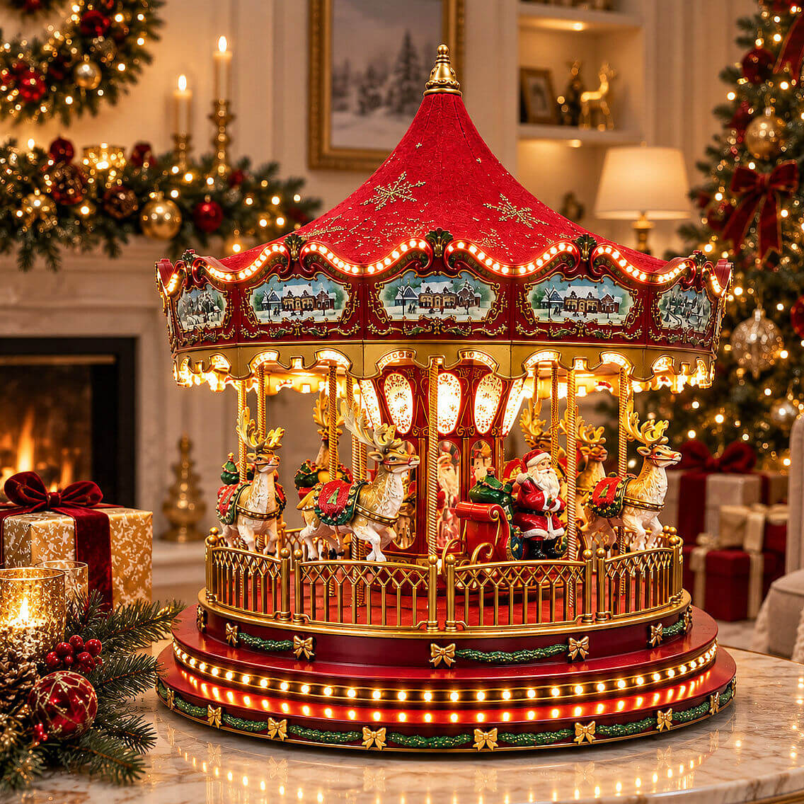 Mr. Christmas Gold Kar Taneli Kırmızı Atlı Karınca - 2