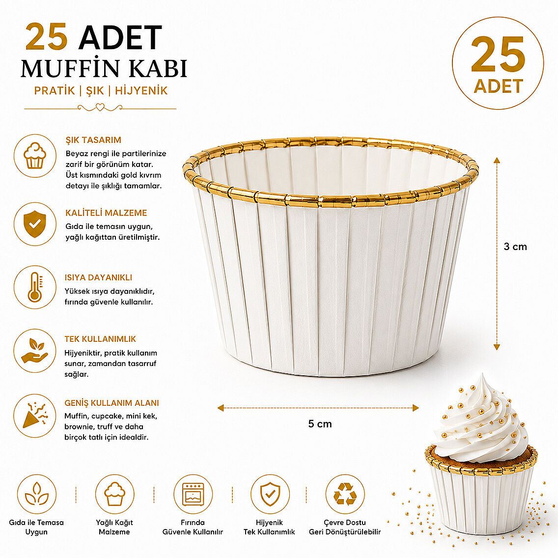 Muffin Kalıbı 25'li Beyaz - 3