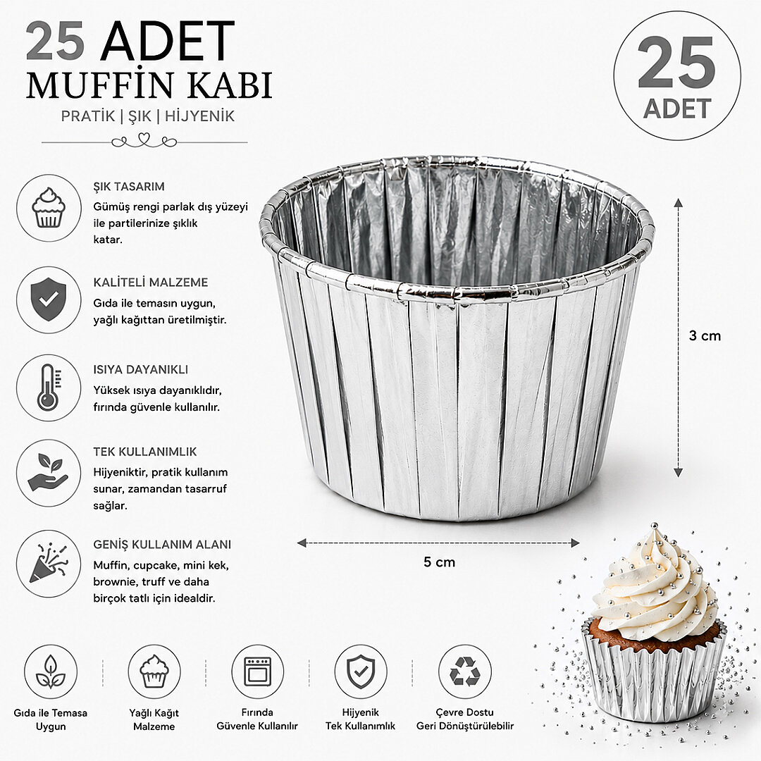 Muffin Kalıbı 25'li Gümüş - 3