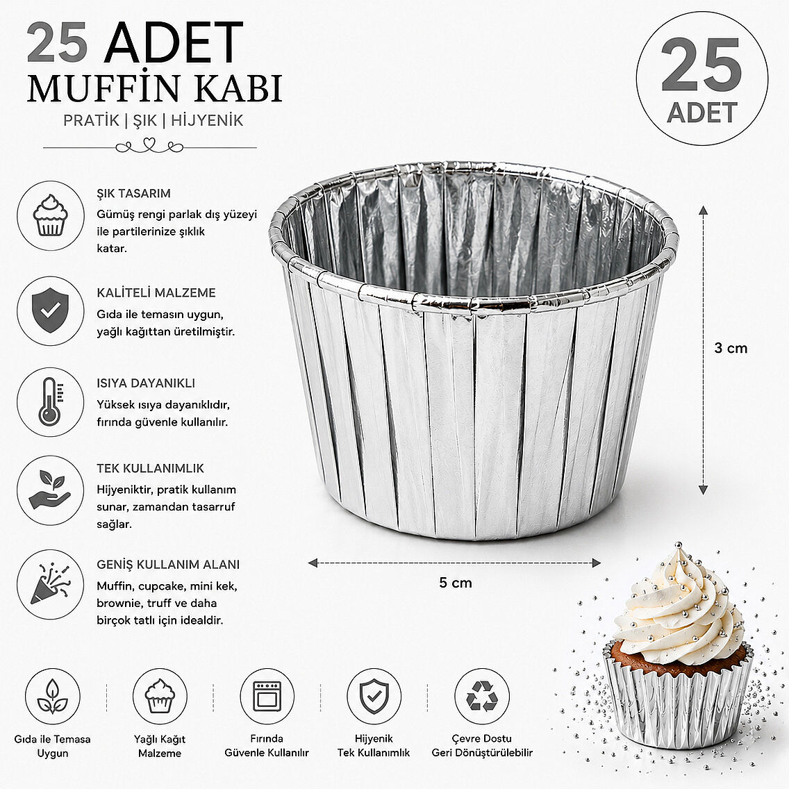 Muffin Kalıbı 25'li Gümüş - 3