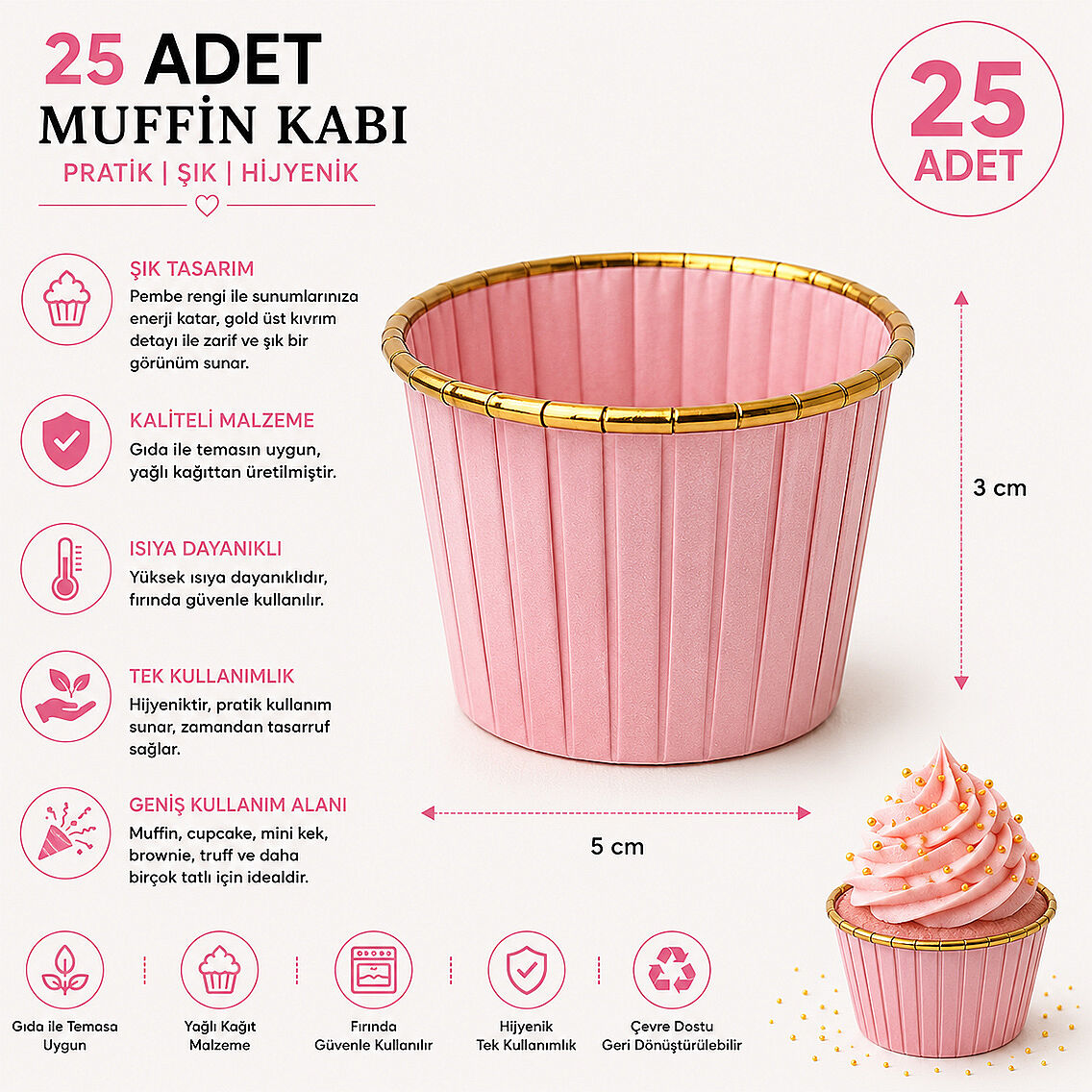 Muffin Kalıbı 25'li Pembe - 3