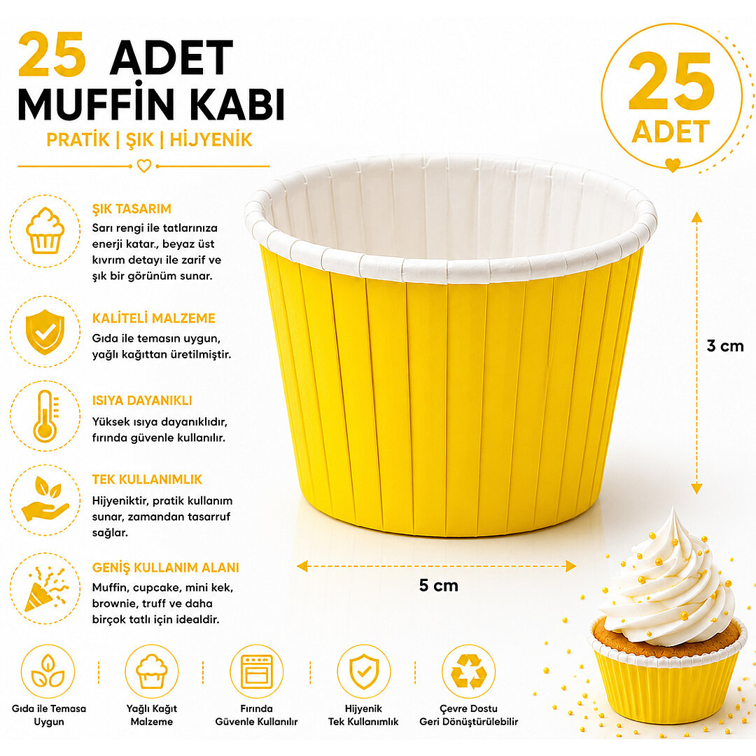 Muffin Kalıbı 25'li Sarı - 3