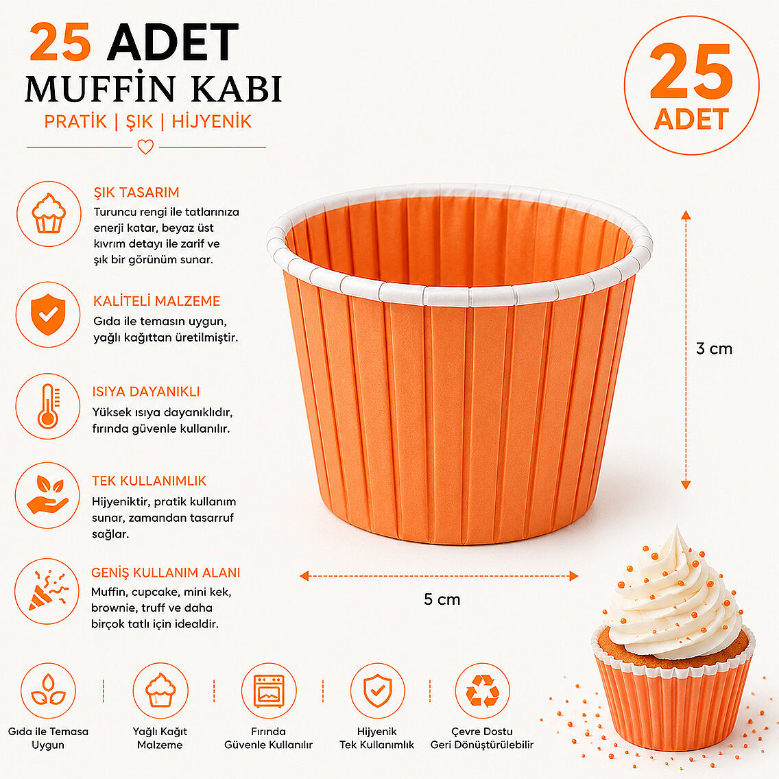 Muffin Kalıbı 25'li Turuncu - 3