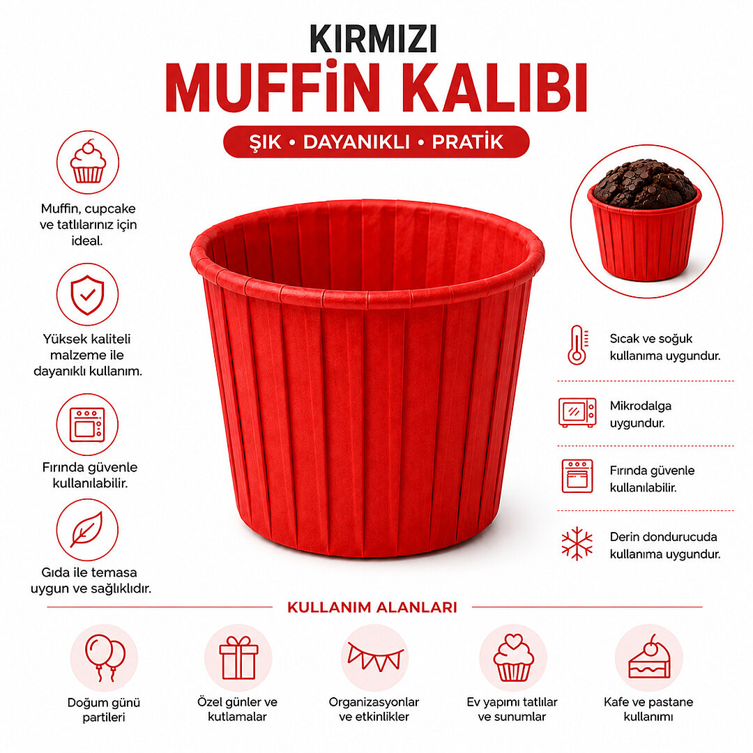 Muffin Kalıbı 50'li Kırmızı - 4