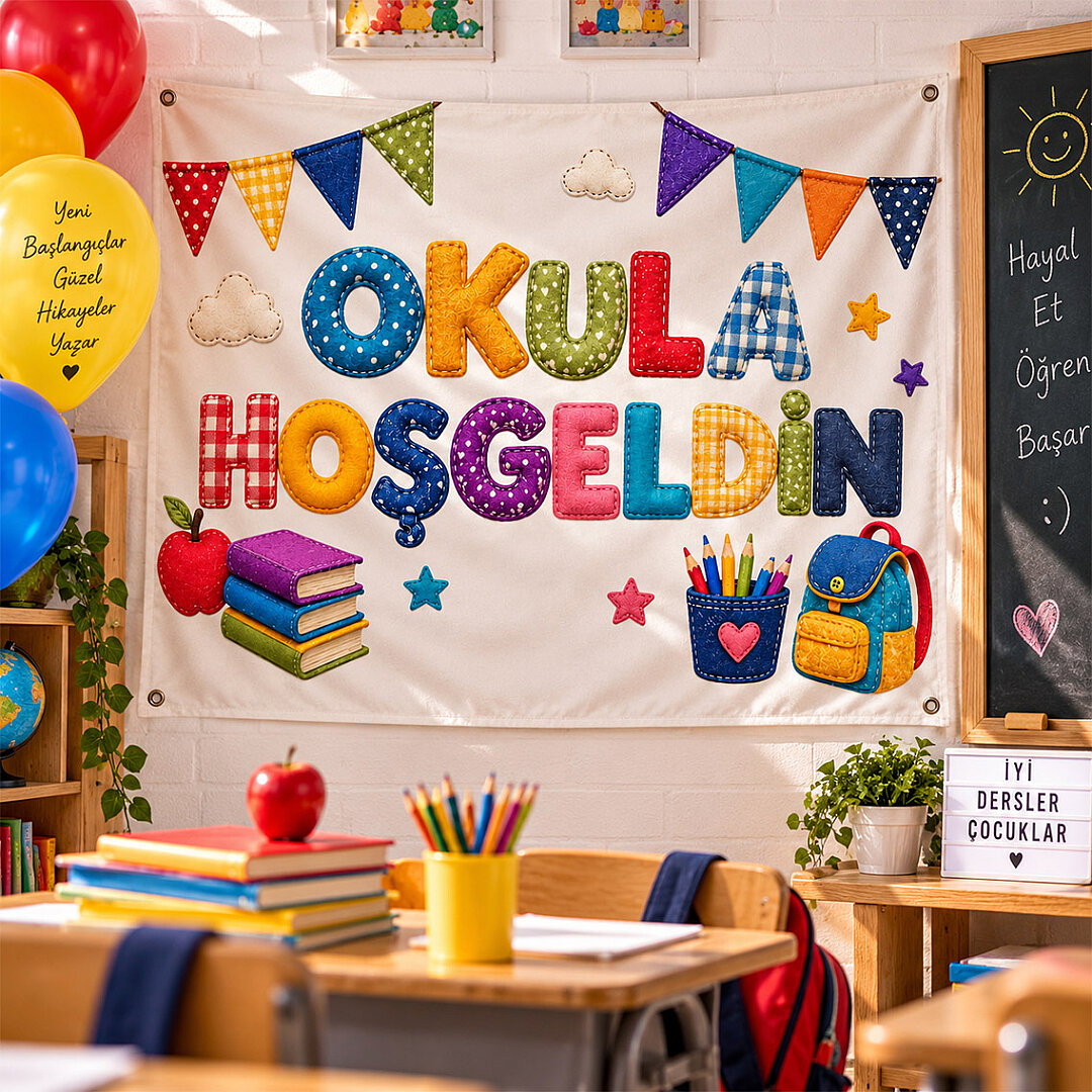 Okula Hoş Geldin Kumaş Parti Posteri 100x150 cm - Beysüs (1)