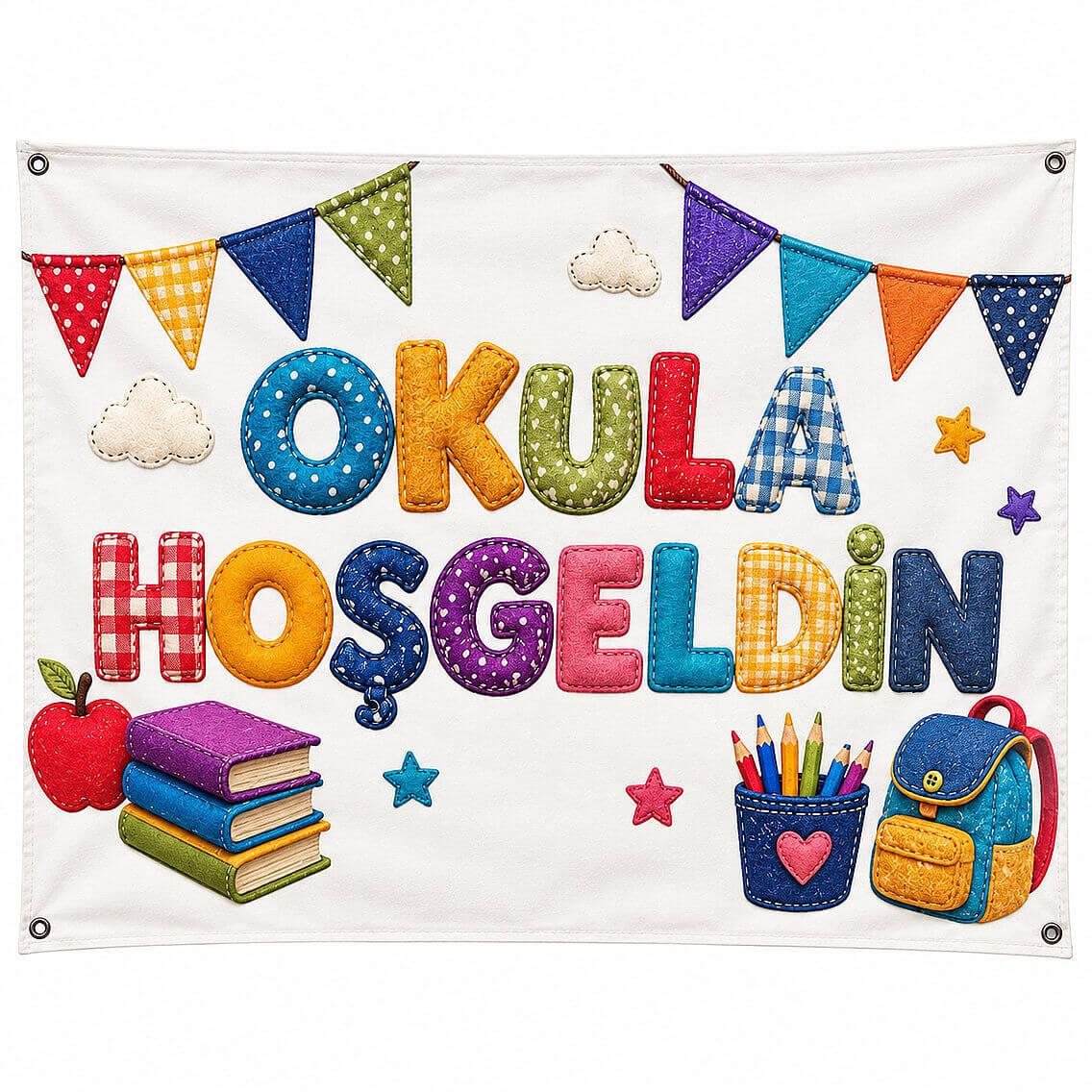 Okula Hoş Geldin Kumaş Parti Posteri 100x150 cm - 1