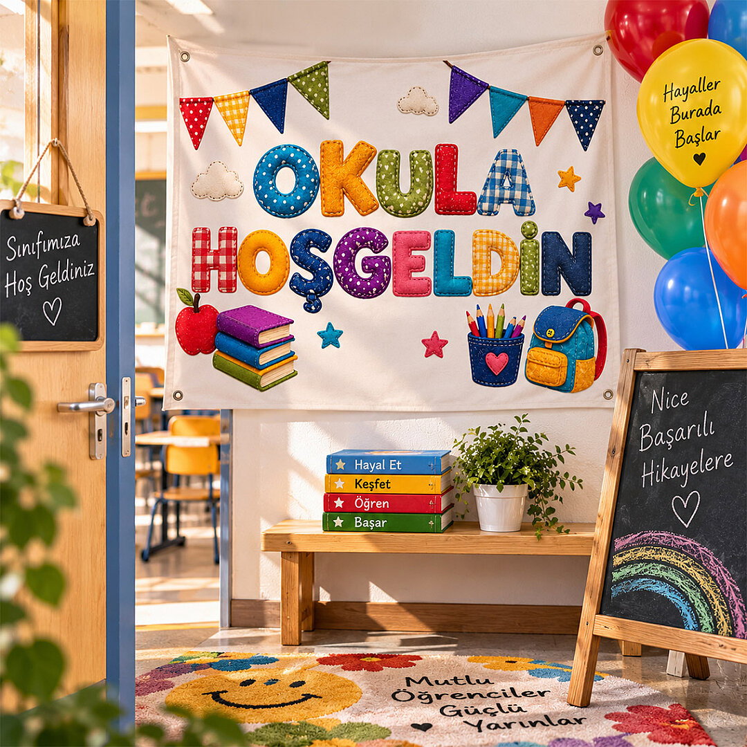Okula Hoş Geldin Kumaş Parti Posteri 100x150 cm - 3