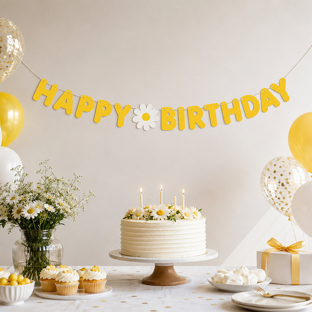 Papatya Temalı Happy Birthday Banner - 2