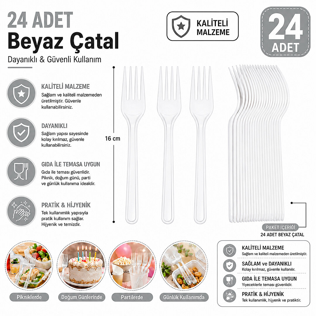 Parti Çatalı Lüks Plastik Beyaz 24 Adet - 2