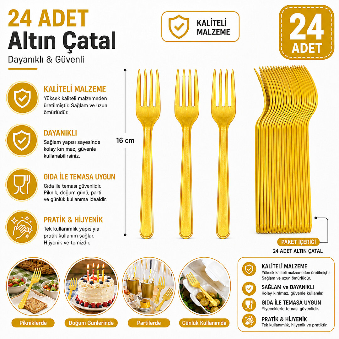 Parti Çatalı Lüks Plastik Gold 24 Adet - 2