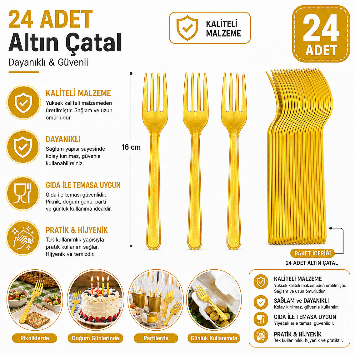 Parti Çatalı Lüks Plastik Gold 24 Adet - 2