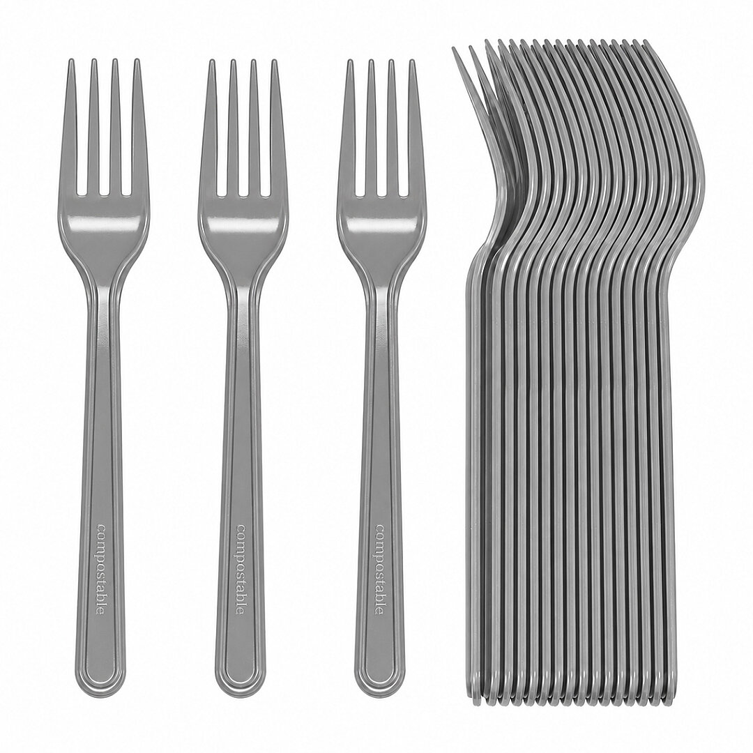 Parti Çatalı Lüks Plastik Gümüş 24 Adet - 1