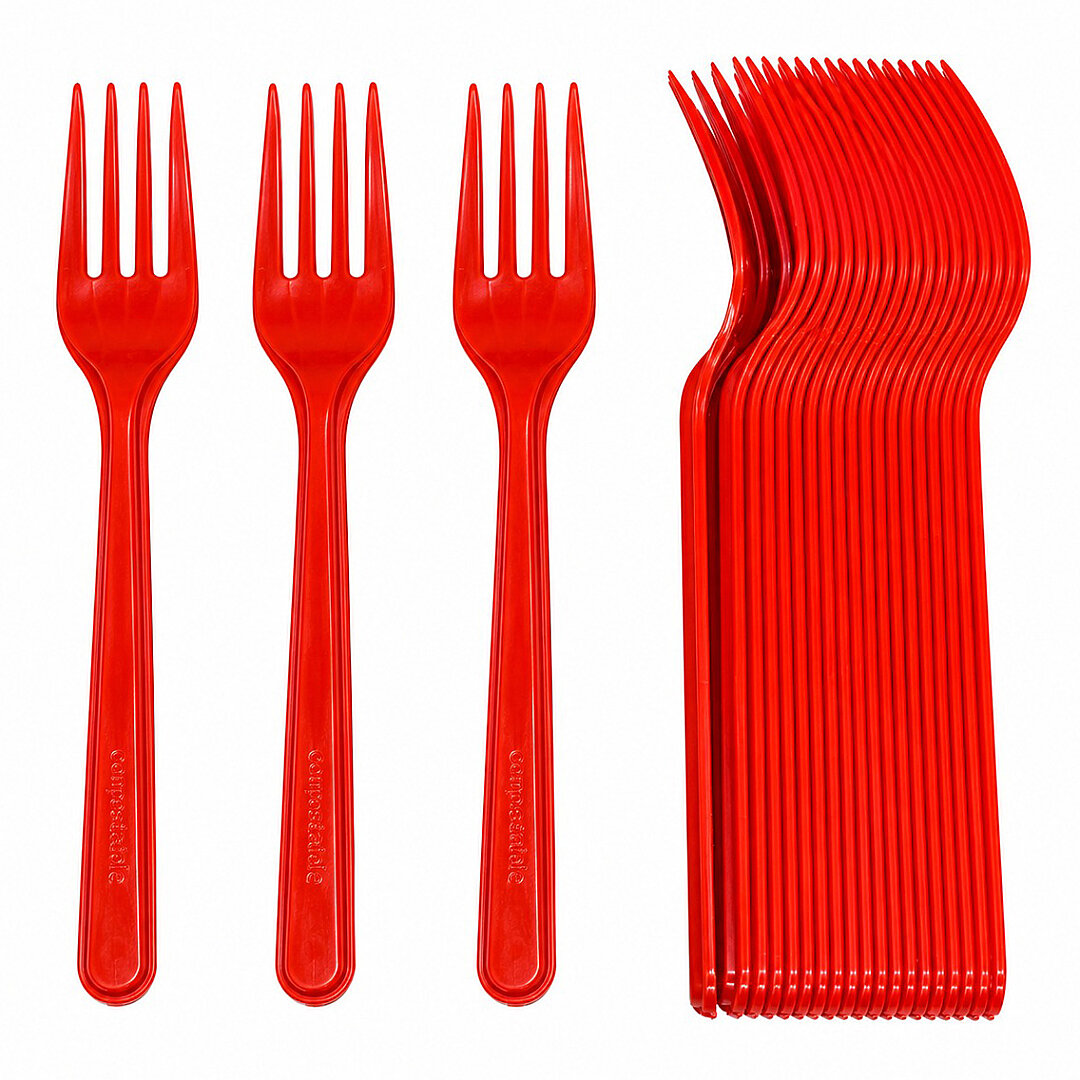 Parti Çatalı Lüks Plastik Kırmızı 24 Adet - 1